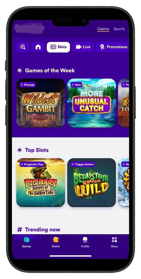 Screenshot showing tk222 App interface with intuitive menus and game choices